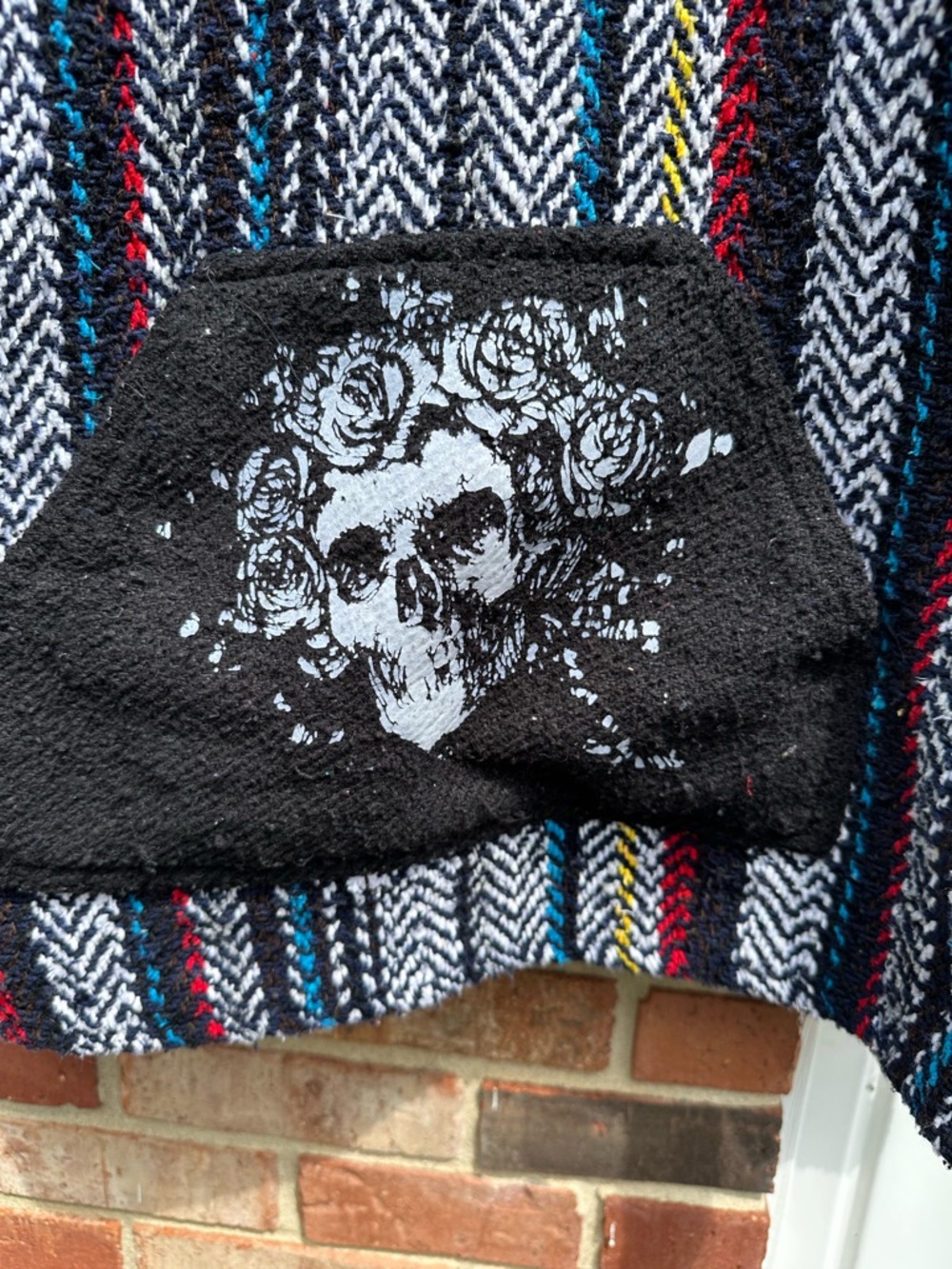 Grateful Dead Baja Hoodie Skull Roses Drug Rug Poncho Sweater Size S Multicolor - Picture 2 of 8
